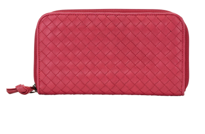 Bottega Veneta Intrecciato Zippy Long Wallet, &pound;110, Accessories, Red, Lambskin Leather, Front view